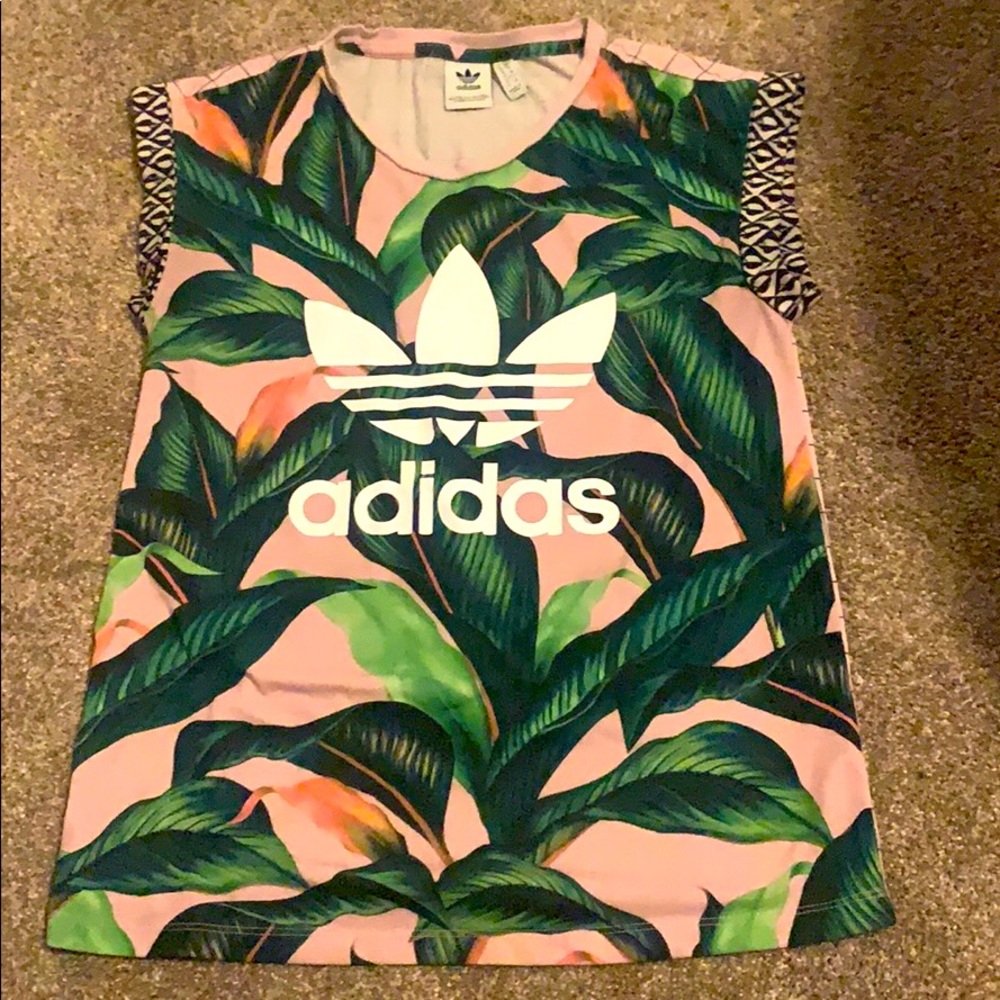 Adidas pink tropical print shirt